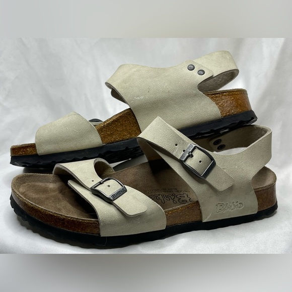 Birkenstock Burkis Beige Tan Two Strap Heal Strap Sandals Size 37 - Picture 1 of 8